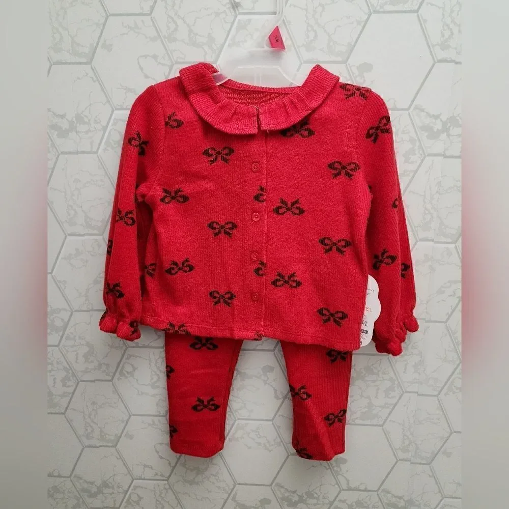 New baby girl Christmas outfit bundle of cardigan set and overall outfit
